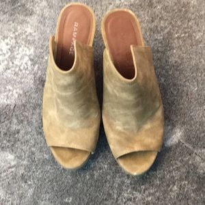 Olive Green RAMPAGE suede open toe heel size 6.5w